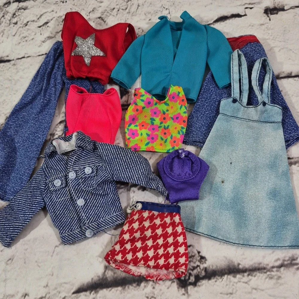 Vintage Barbie Doll Clothes Lot 10pcs Denim Mix N Match Tops Skirts Swimsuit